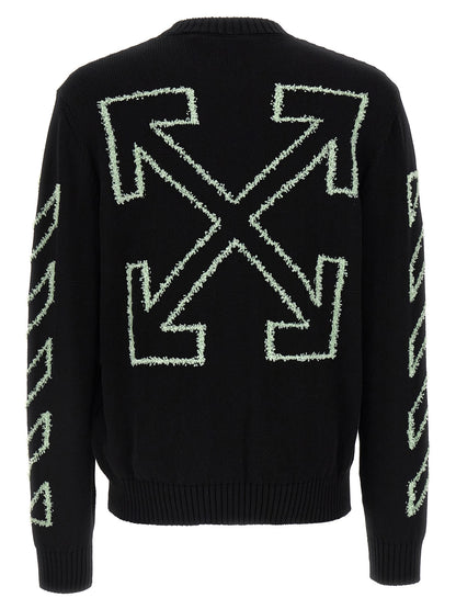 Off-White Men's Crew Neck Cotton Cardigan - Black White