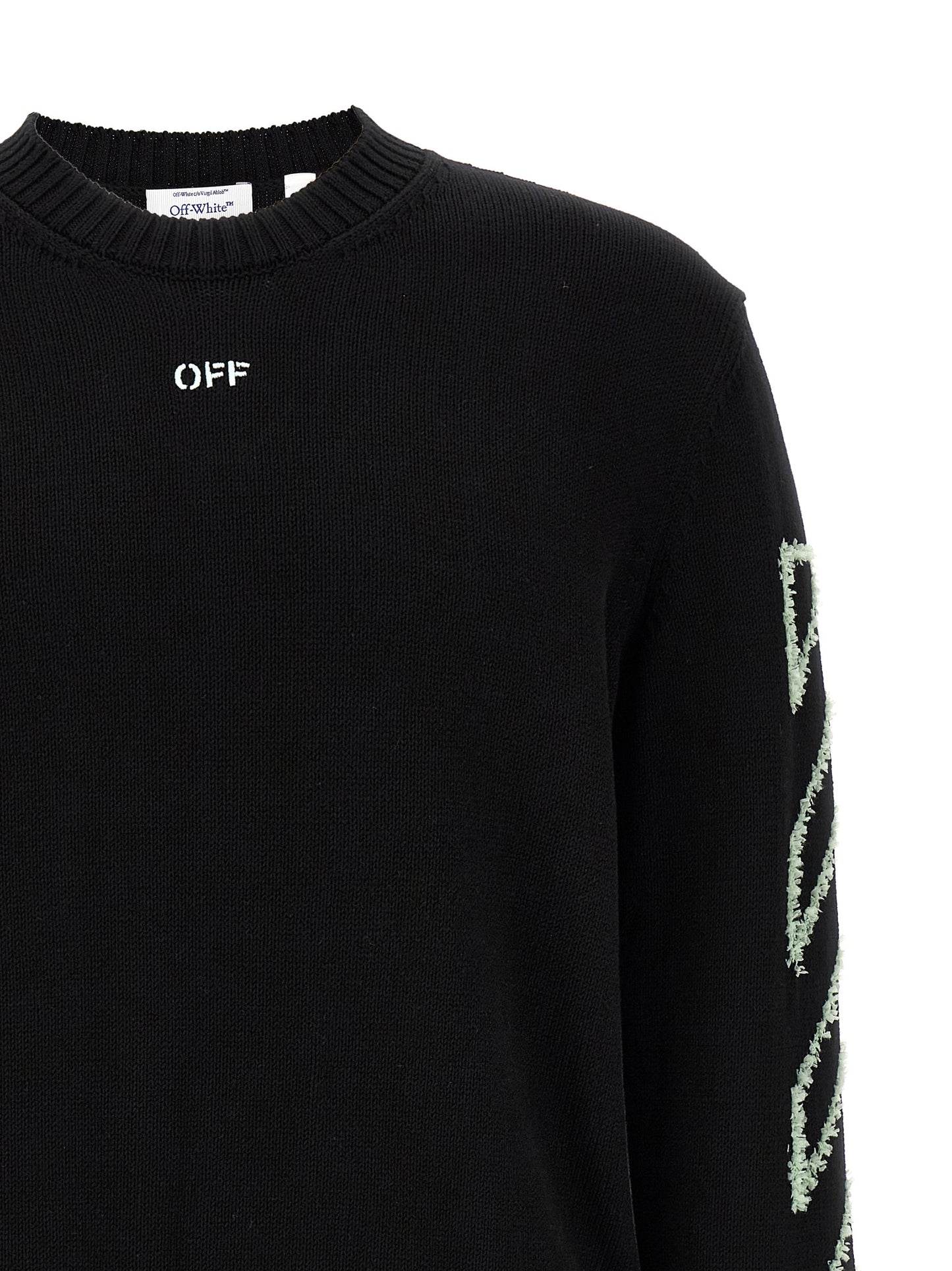 Off-White Men's Crew Neck Cotton Cardigan - Black White