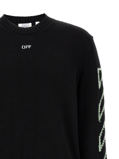 Off-White Men's Crew Neck Cotton Cardigan - Black White