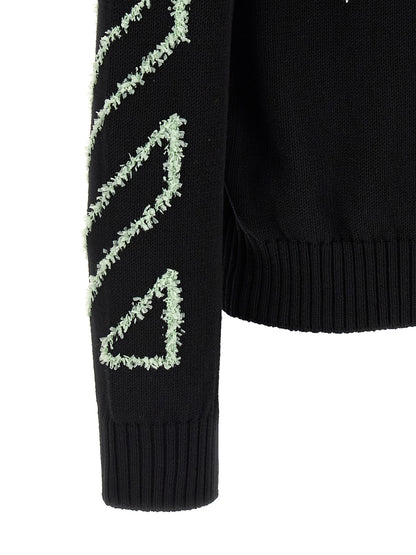 Off-White Men's Crew Neck Cotton Cardigan - Black White