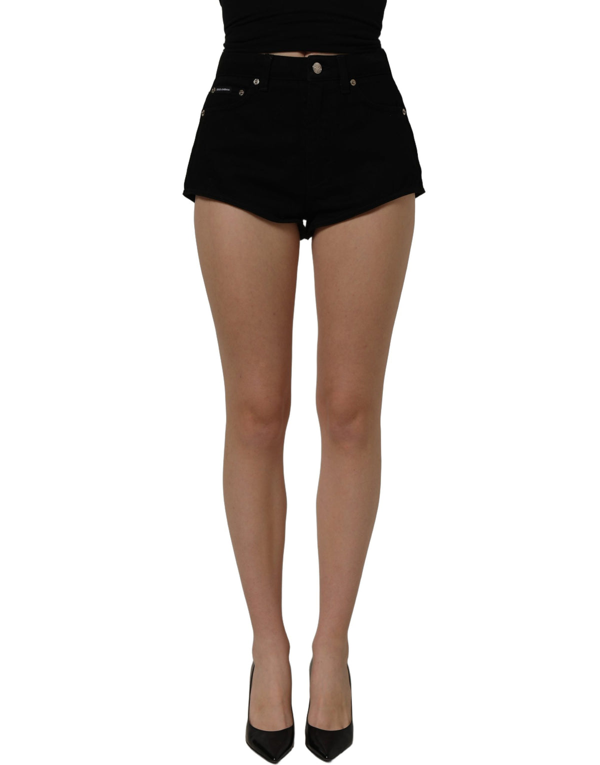 Dolce & Gabbana Women's Mid Rise Stretch Denim Cotton Shorts - Black