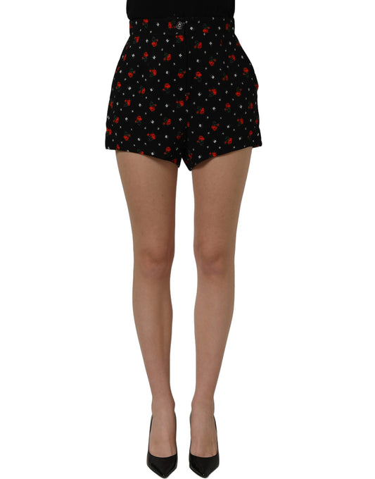 Dolce & Gabbana Women's High Rise Polyester Silk & Viscose Short Trousers - Black Floral