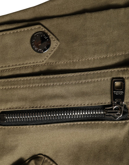Dolce & Gabbana Green Cotton Mid Rise Cargo Hot Pants Shorts