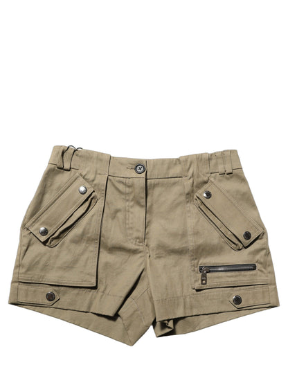 Dolce & Gabbana Green Cotton Mid Rise Cargo Hot Pants Shorts