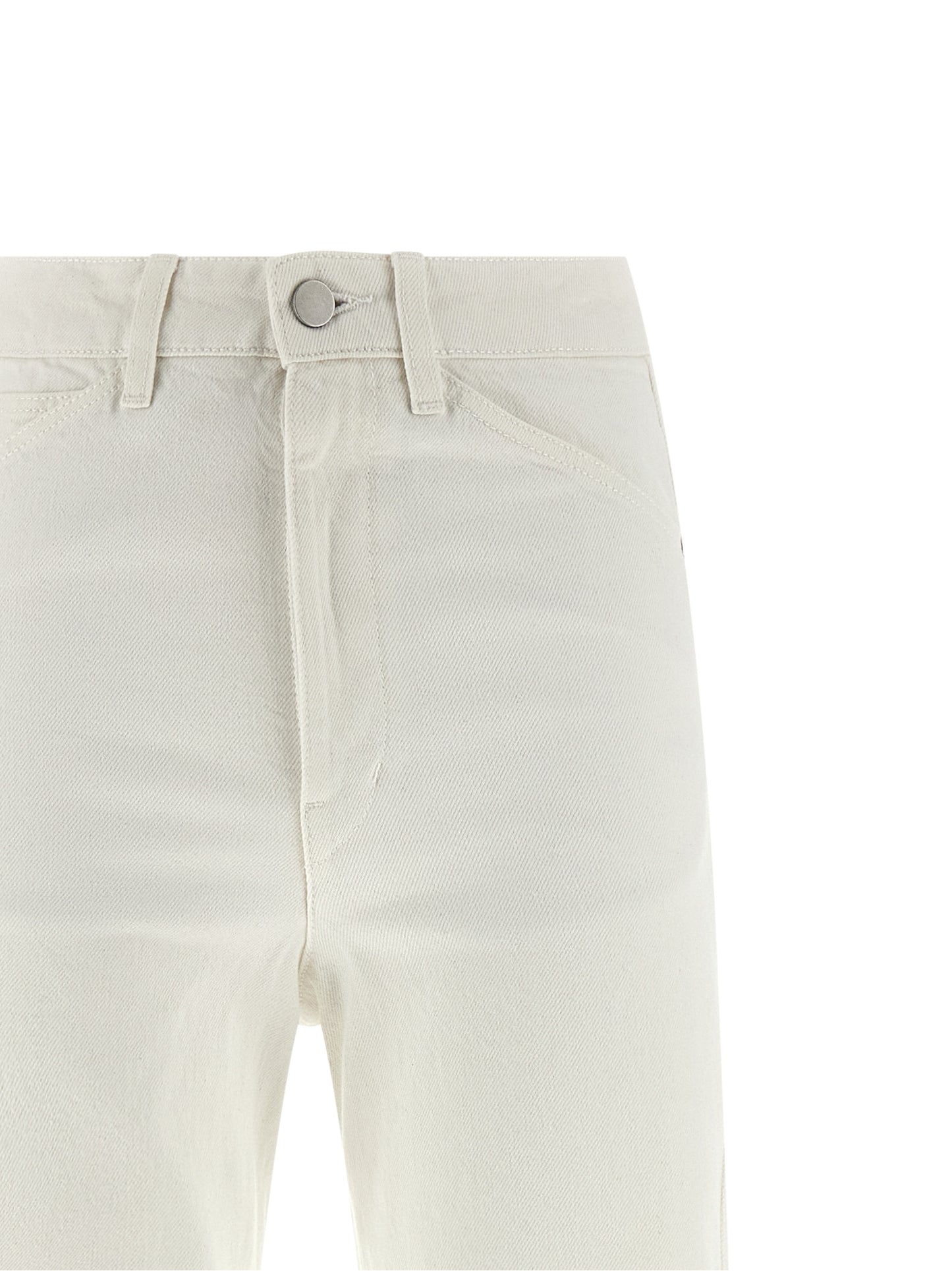 Jeans by Lemaire for women in denim cotton white presents a tailored silhouette, showcasing a tailored straight-leg and long cut with a refined high rise for a truly tailored aesthetic.