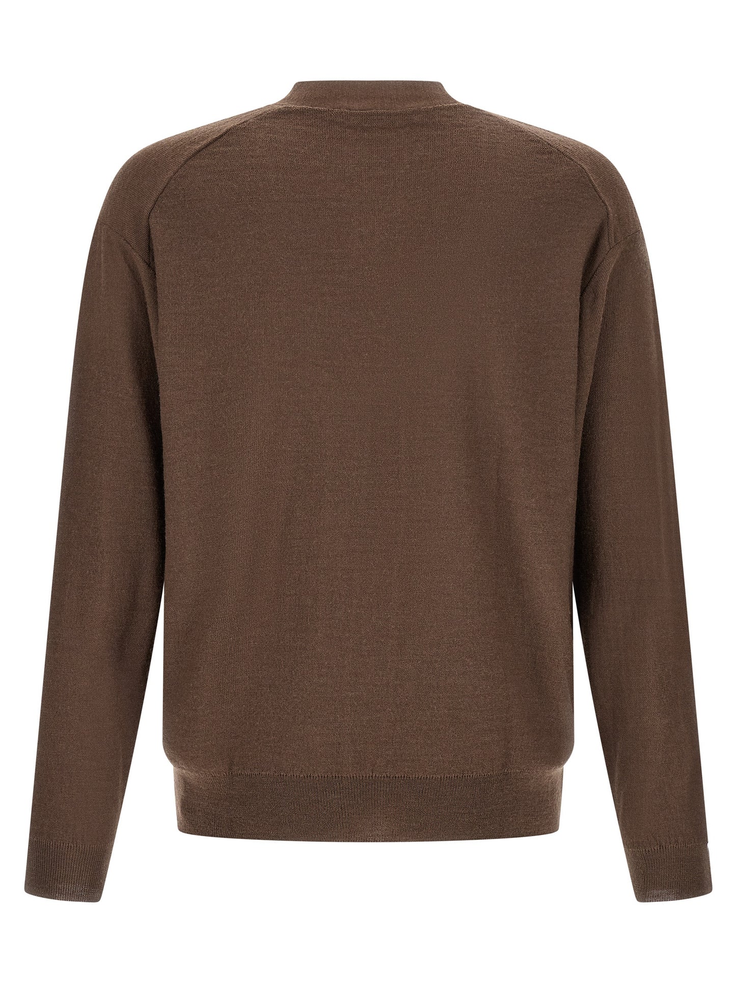 Cardigan by Lemaire for men in wool acrylic brown features an impeccable silhouette, showcasing a sophisticated v-neck neckline and detail for a truly impeccable finish.