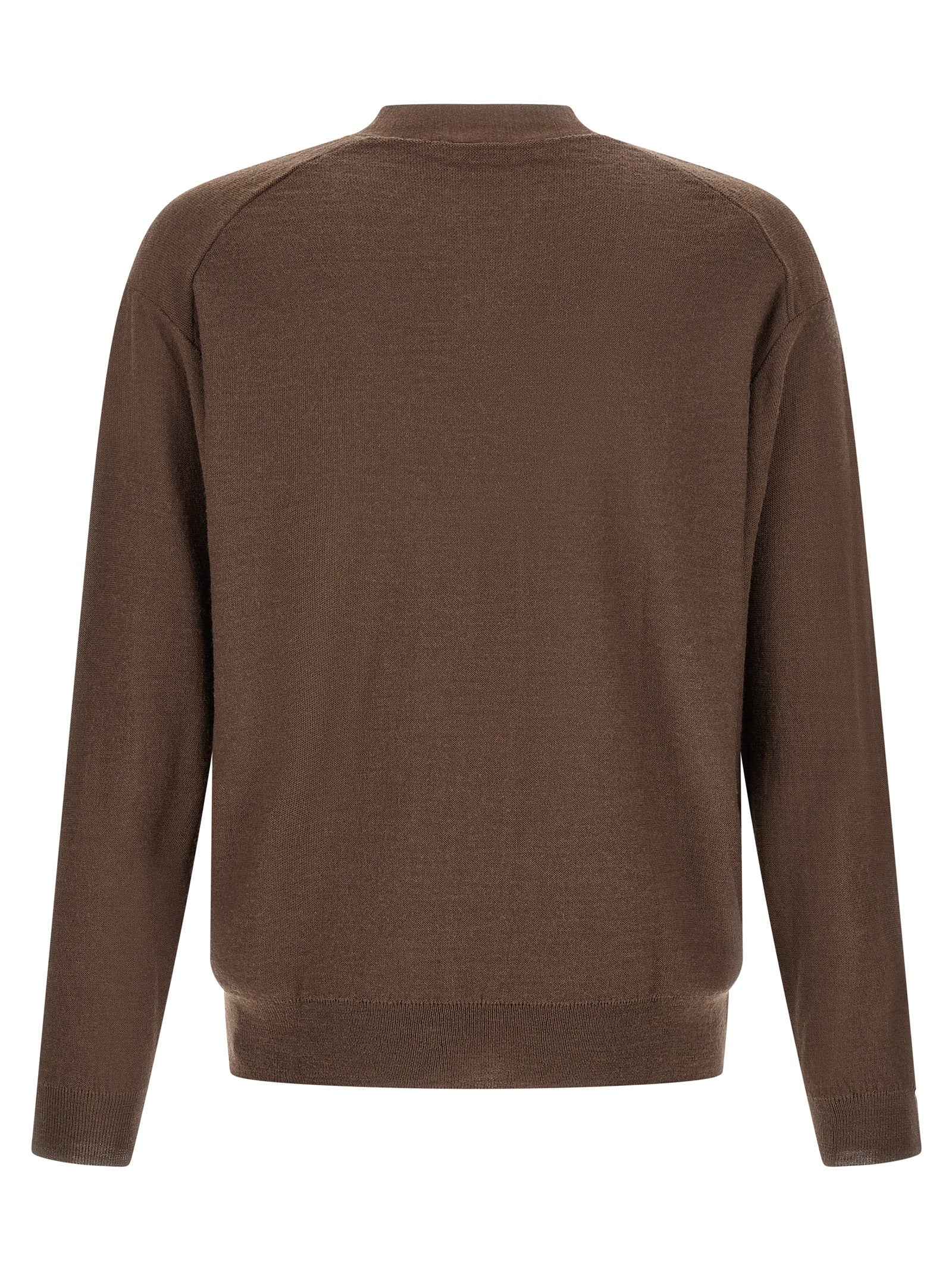 Cardigan by Lemaire for men in wool acrylic brown features an impeccable silhouette, showcasing a sophisticated v-neck neckline and detail for a truly impeccable finish.
