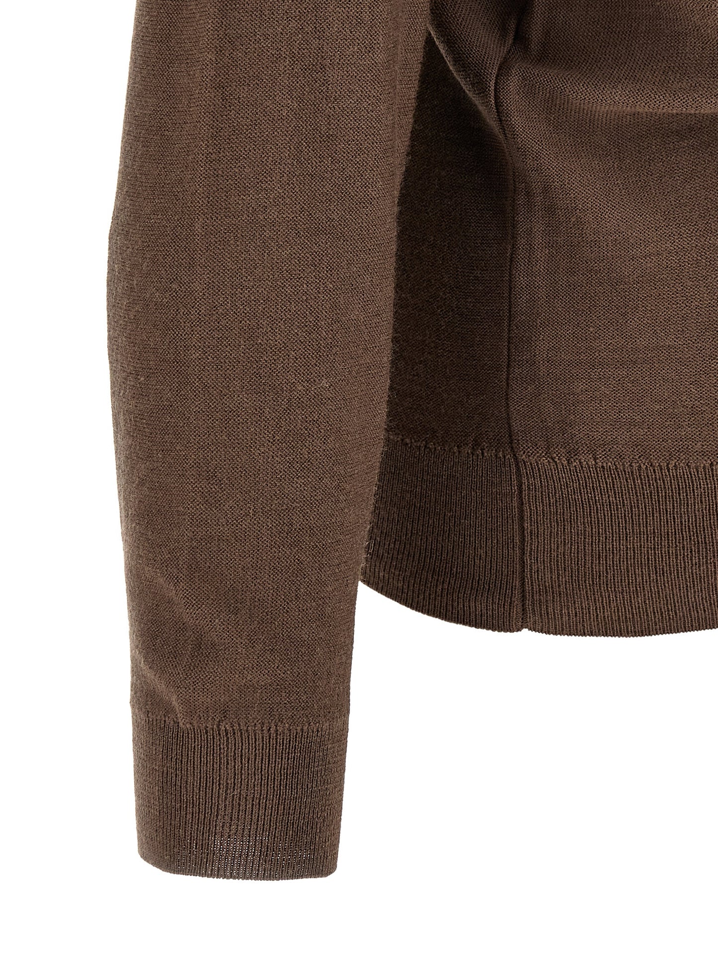 Cardigan by Lemaire for men in wool acrylic brown features an crisp silhouette, showcasing a sophisticated v-neck neckline and detail for a truly crisp finish.