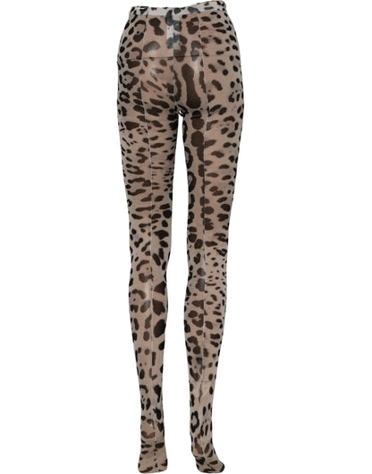 Dolce & Gabbana Gray Leopard Nylon Tights Stocking Pantyhose Socks