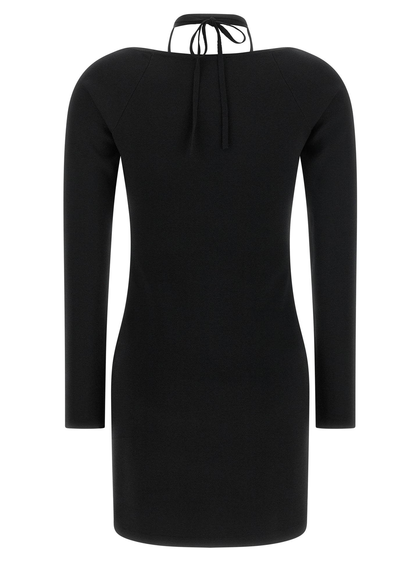 Dress by Elisabetta Franchi for women in polyamide & viscose black & gold features an sultry silhouette defined by a wide-neck halter neckline and , falling to an sultry short mini for a sultry look.