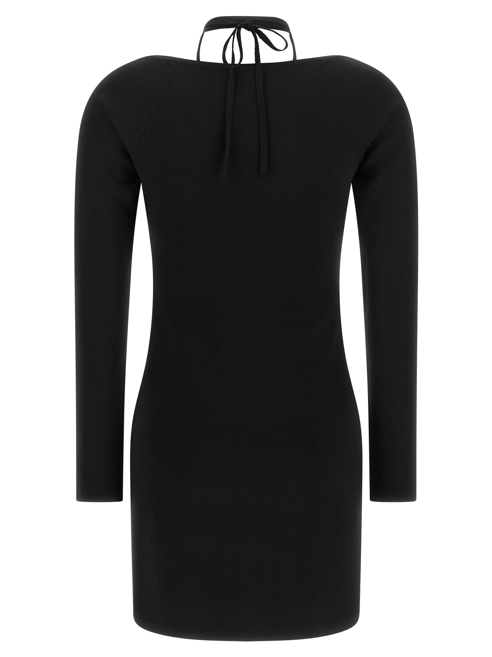 Dress by Elisabetta Franchi for women in polyamide & viscose black & gold features an sultry silhouette defined by a wide-neck halter neckline and , falling to an sultry short mini for a sultry look.