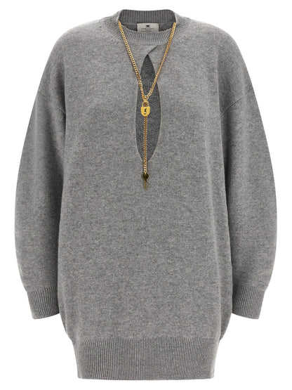 Dress by Elisabetta Franchi for women in polyamide & cashmere gray, gold, signature & monogram features an magnificent silhouette, artfully detailed with a magnificent and that flows into an magnificent short.