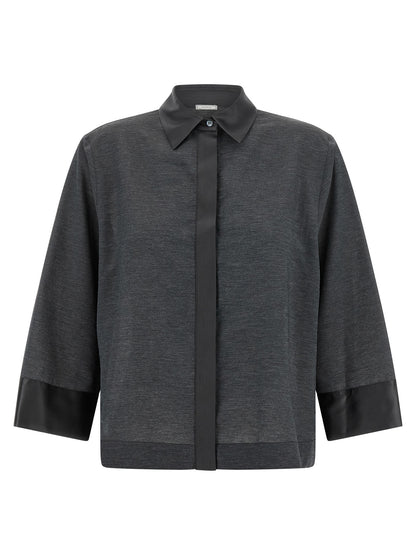 Blouse by Peserico for women in lyocell polyamide satin black, dark-gray & gray, featuring a nuanced three-quarter-sleeve and nuanced for a sophisticated finish.