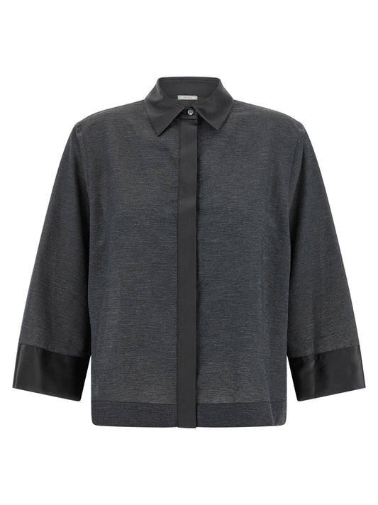 Blouse by Peserico for women in lyocell polyamide satin black, dark-gray & gray, featuring a nuanced three-quarter-sleeve and nuanced for a sophisticated finish.