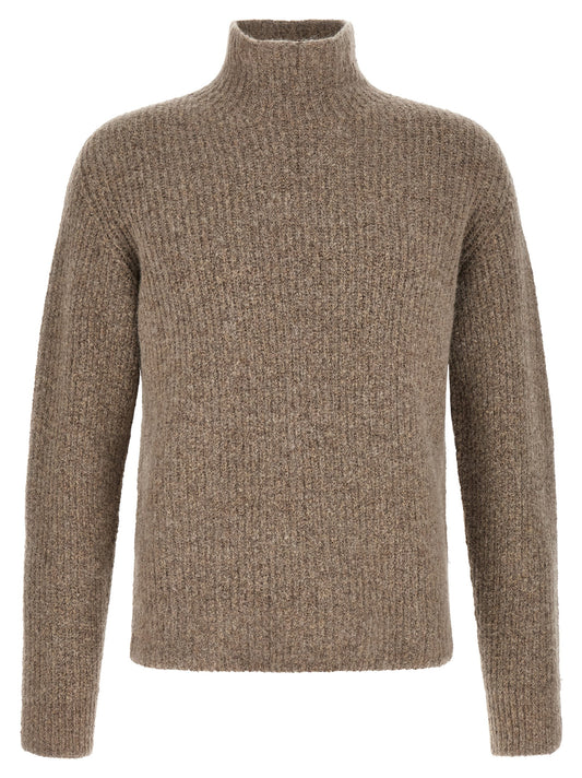 Cardigan by Roberto Collina for men in polyamide cotton & alpaca wool beige showcases a luxurious silhouette, meticulously detailed with a sophisticated high-neck neckline and for a refined finish.