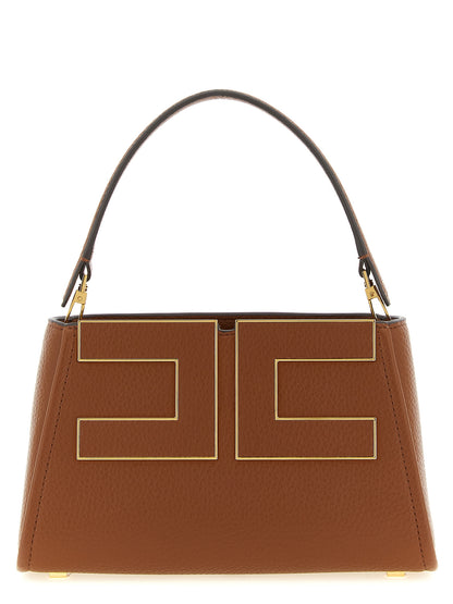 Handbag by Elisabetta Franchi for women in polyester & polyurethane brown, gold & signature features a contemporary silhouette, showcasing a secure zipper, ample , and contemporary adjustable-strap & handle for a sophisticated look.