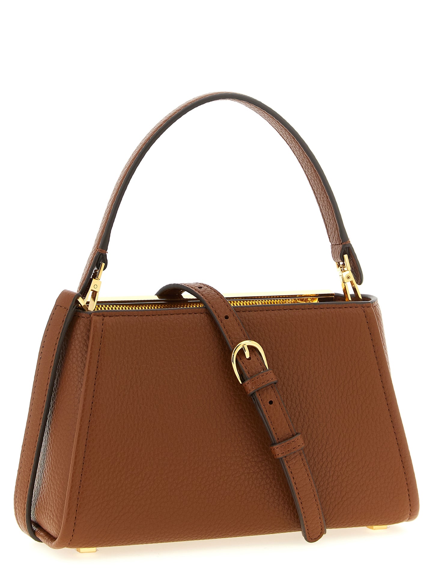 Handbag by Elisabetta Franchi for women in polyester & polyurethane brown, gold & signature features a exquisite silhouette, showcasing a secure zipper and exquisite with versatile adjustable-strap & handle for a exquisite finish.