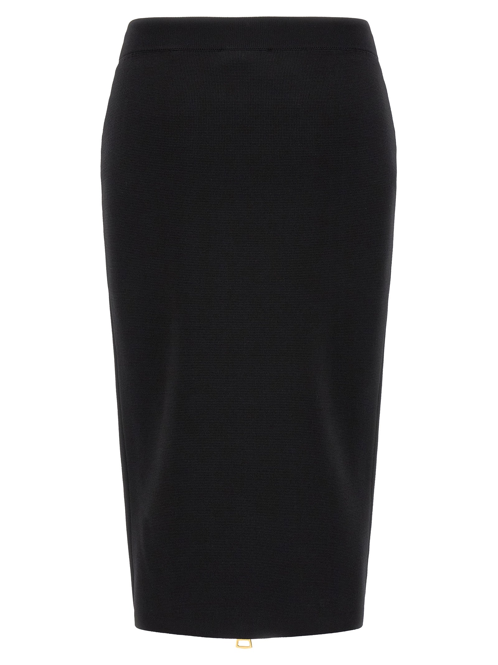 Skirt by Elisabetta Franchi for women in viscose polyamide & mesh black & gold features a captivating silhouette, showcasing the captivating Women's Pencil High Rise Viscose Polyamide & Mesh Skirt design with a sophisticated midi for a captivating look.