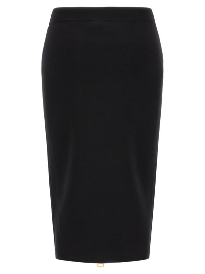 Skirt by Elisabetta Franchi for women in viscose polyamide & mesh black & gold features a captivating silhouette, showcasing the captivating Women's Pencil High Rise Viscose Polyamide & Mesh Skirt design with a sophisticated midi for a captivating look.
