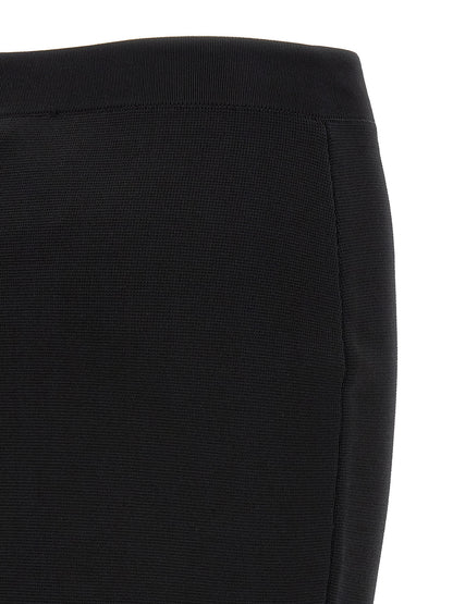 Skirt by Elisabetta Franchi for women in viscose polyamide & mesh black & gold features a contoured silhouette from the Women's Pencil High Rise Viscose Polyamide & Mesh Skirt collection, characterized by its contoured midi for a contoured finish.