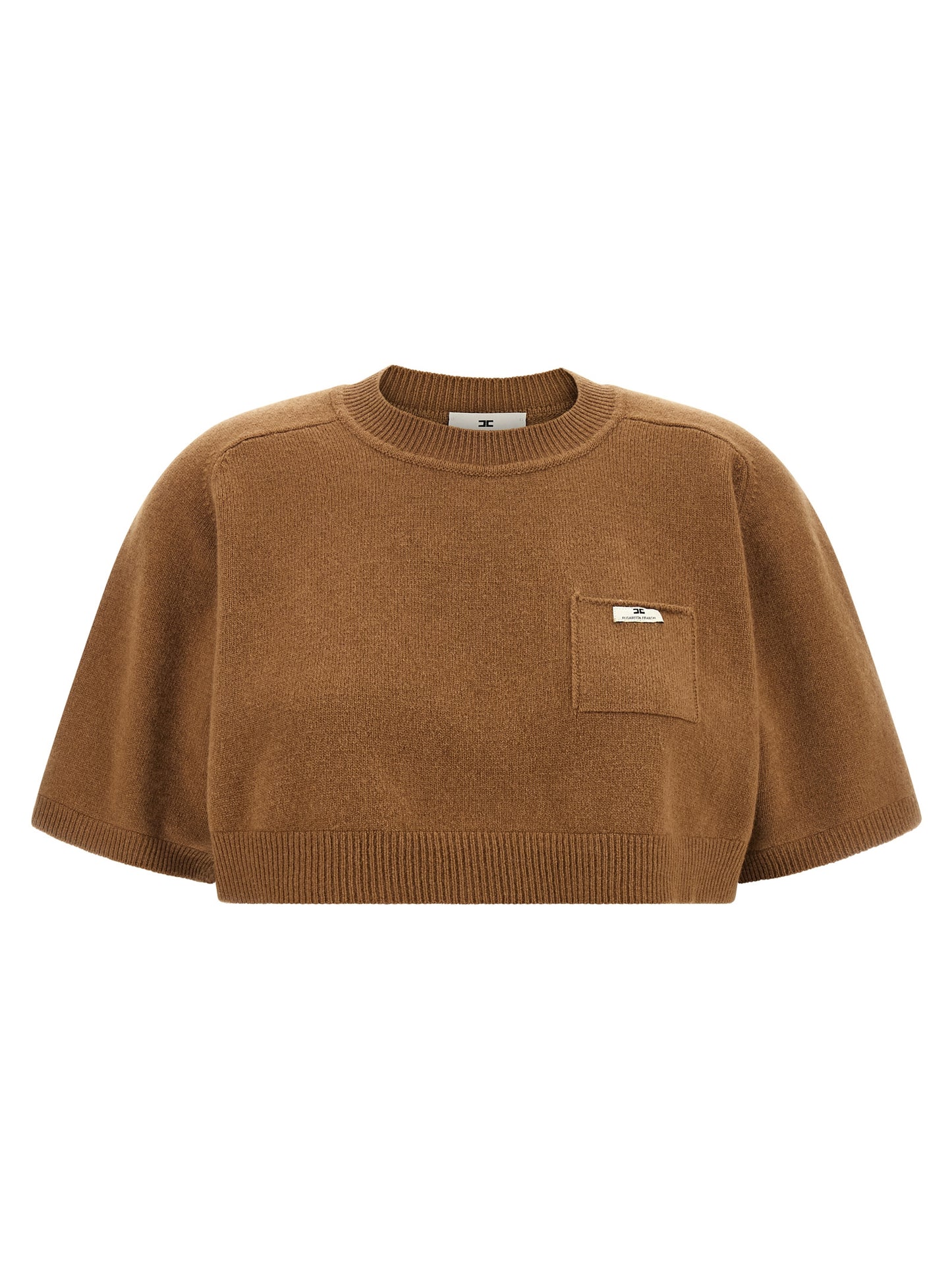 Sweatshirt by Elisabetta Franchi for women in polyamide & cashmere brown & camel features an provocated silhouette, detailed with a provocated and a refined for a sophisticated aesthetic.