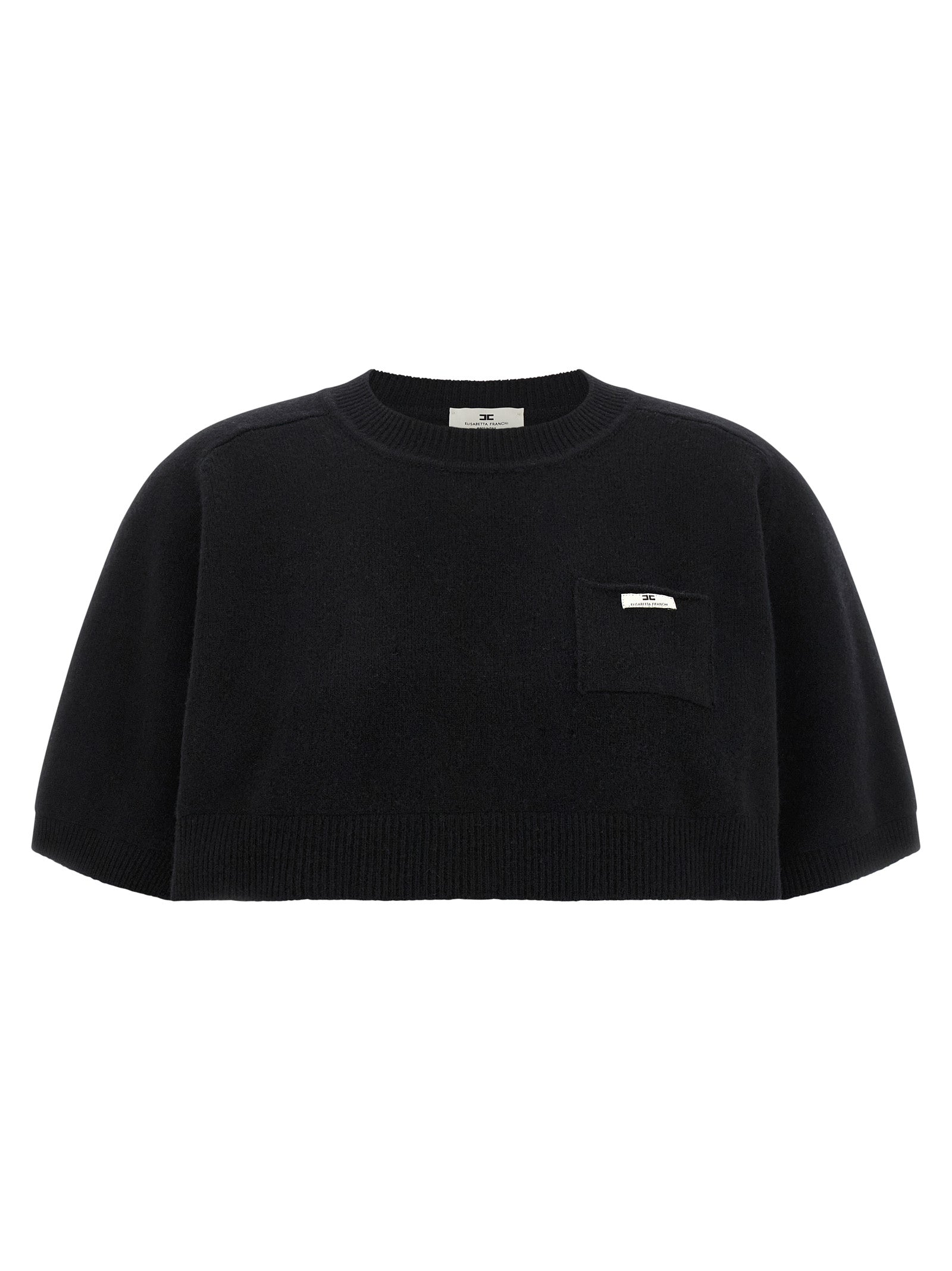Sweatshirt by Elisabetta Franchi for women in polyamide canvas & cashmere black features an exquisite silhouette, showcasing short-sleeve and crew neckline details for a exquisite look.