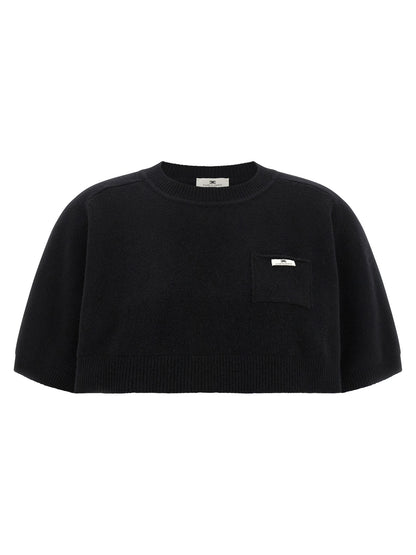 Sweatshirt by Elisabetta Franchi for women in polyamide canvas & cashmere black features an exquisite silhouette, showcasing short-sleeve and crew neckline details for a exquisite look.