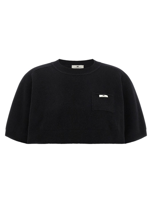 Sweatshirt by Elisabetta Franchi for women in polyamide canvas & cashmere black features an exquisite silhouette, showcasing short-sleeve and crew neckline details for a exquisite look.