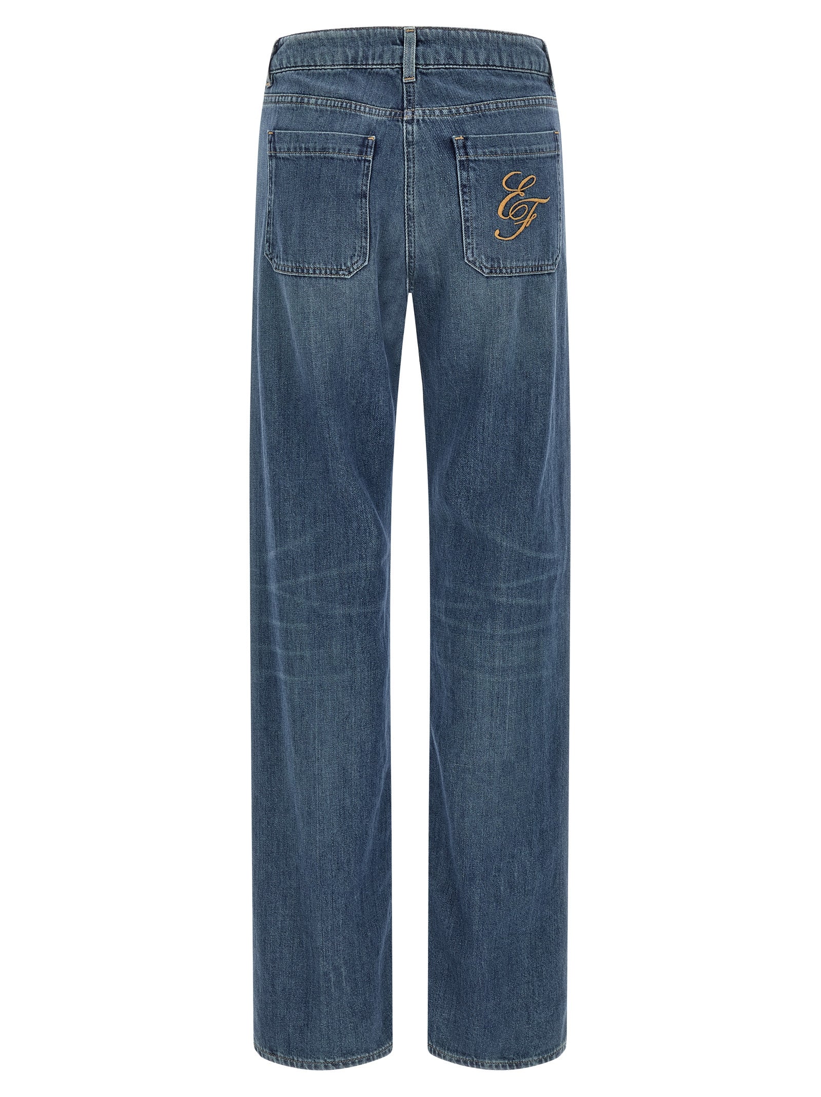 Jeans by Elisabetta Franchi for women in denim cotton blue & gold features an sophisticated and straight-leg with a precise long, creating a sophisticated and sophisticated silhouette.