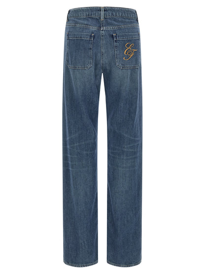 Jeans by Elisabetta Franchi for women in denim cotton blue & gold features an sophisticated and straight-leg with a precise long, creating a sophisticated and sophisticated silhouette.
