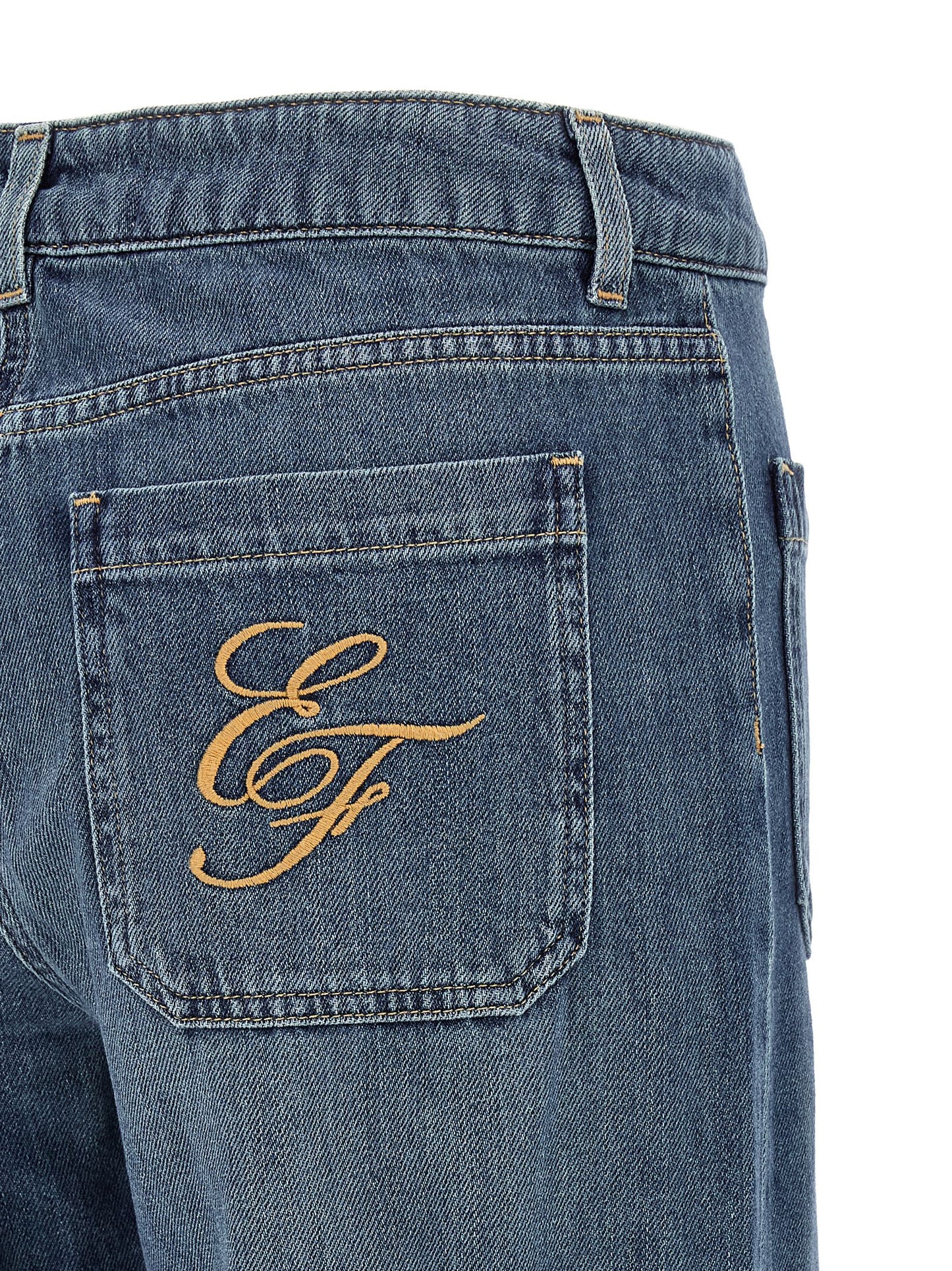 Jeans by Elisabetta Franchi for women in denim cotton blue & gold features an sartorial straight-leg and long with a cut for a sartorial finish.