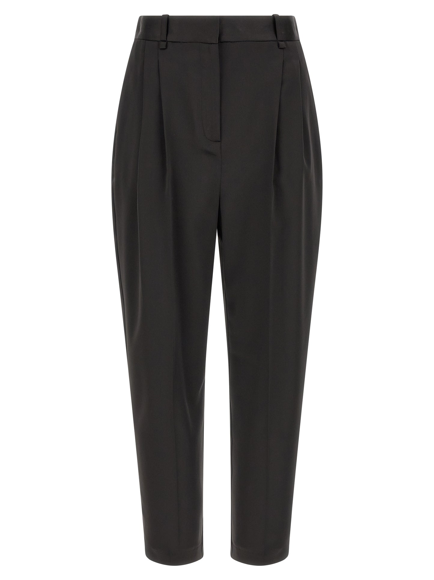 Elisabetta Franchi Women's Tapered Leg Cropped High Rise Polyester Satin Trousers - Black