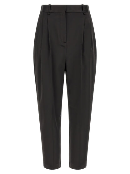 Elisabetta Franchi Women's Tapered Leg Cropped High Rise Polyester Satin Trousers - Black