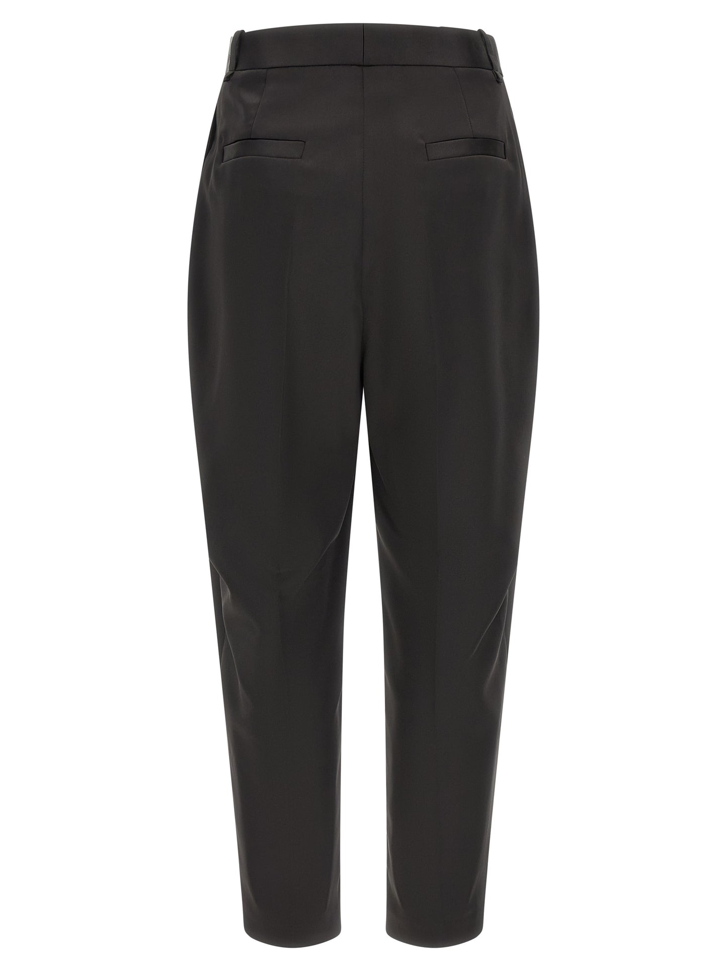Elisabetta Franchi Women's Tapered Leg Cropped High Rise Polyester Satin Trousers - Black