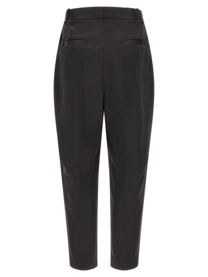Elisabetta Franchi Women's Tapered Leg Cropped High Rise Polyester Satin Trousers - Black