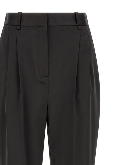 Elisabetta Franchi Women's Tapered Leg Cropped High Rise Polyester Satin Trousers - Black