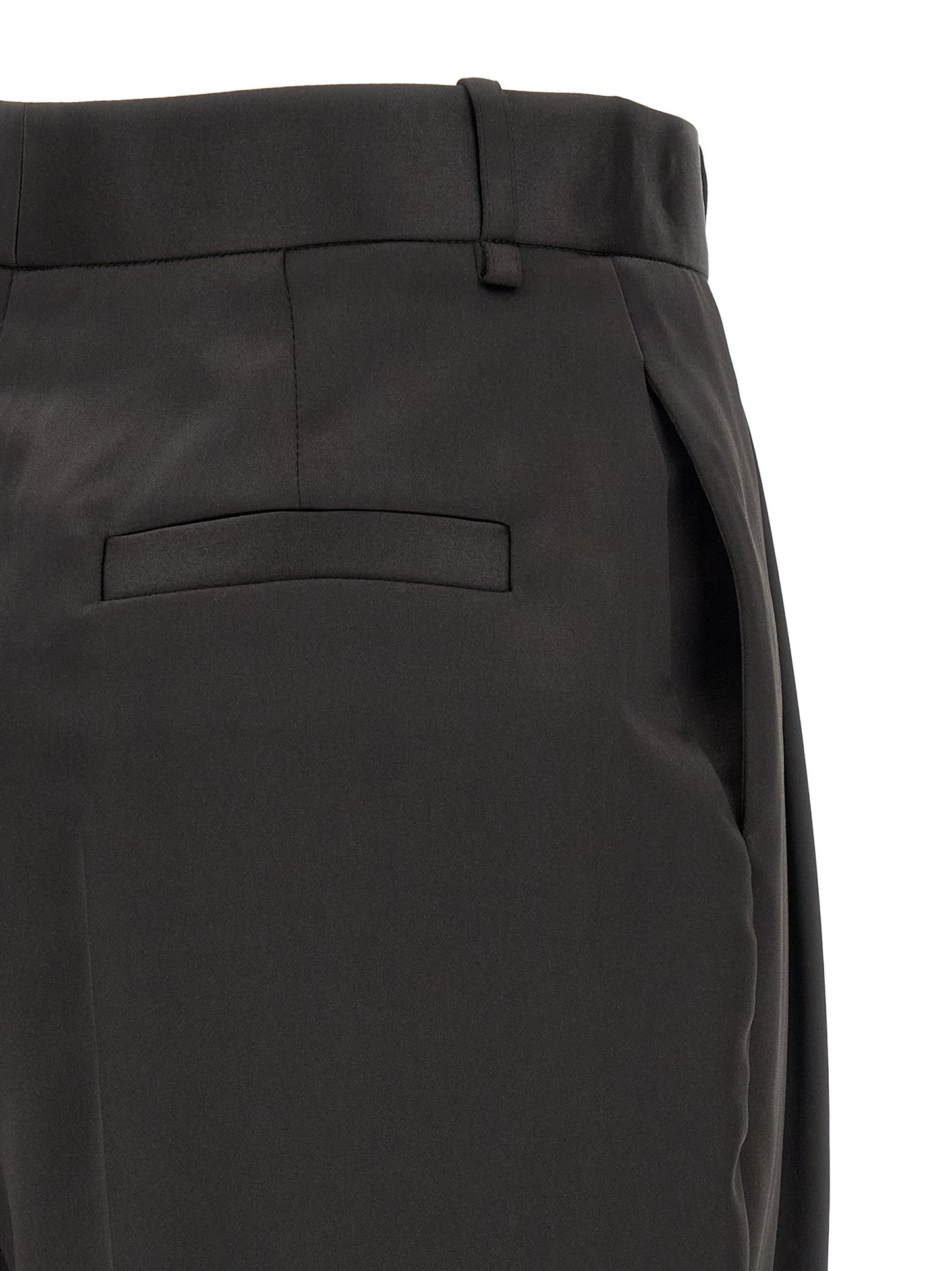Elisabetta Franchi Women's Tapered Leg Cropped High Rise Polyester Satin Trousers - Black