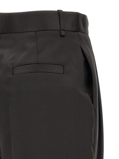 Elisabetta Franchi Women's Tapered Leg Cropped High Rise Polyester Satin Trousers - Black