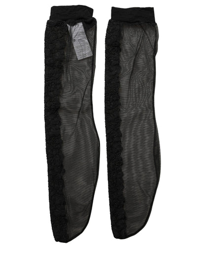 Dolce & Gabbana Black Nylon Mesh Sheer Calf Long Accessory Socks