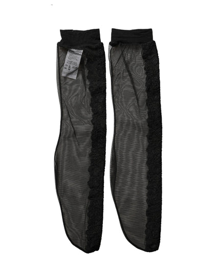 Dolce & Gabbana Black Nylon Mesh Sheer Calf Long Accessory Socks