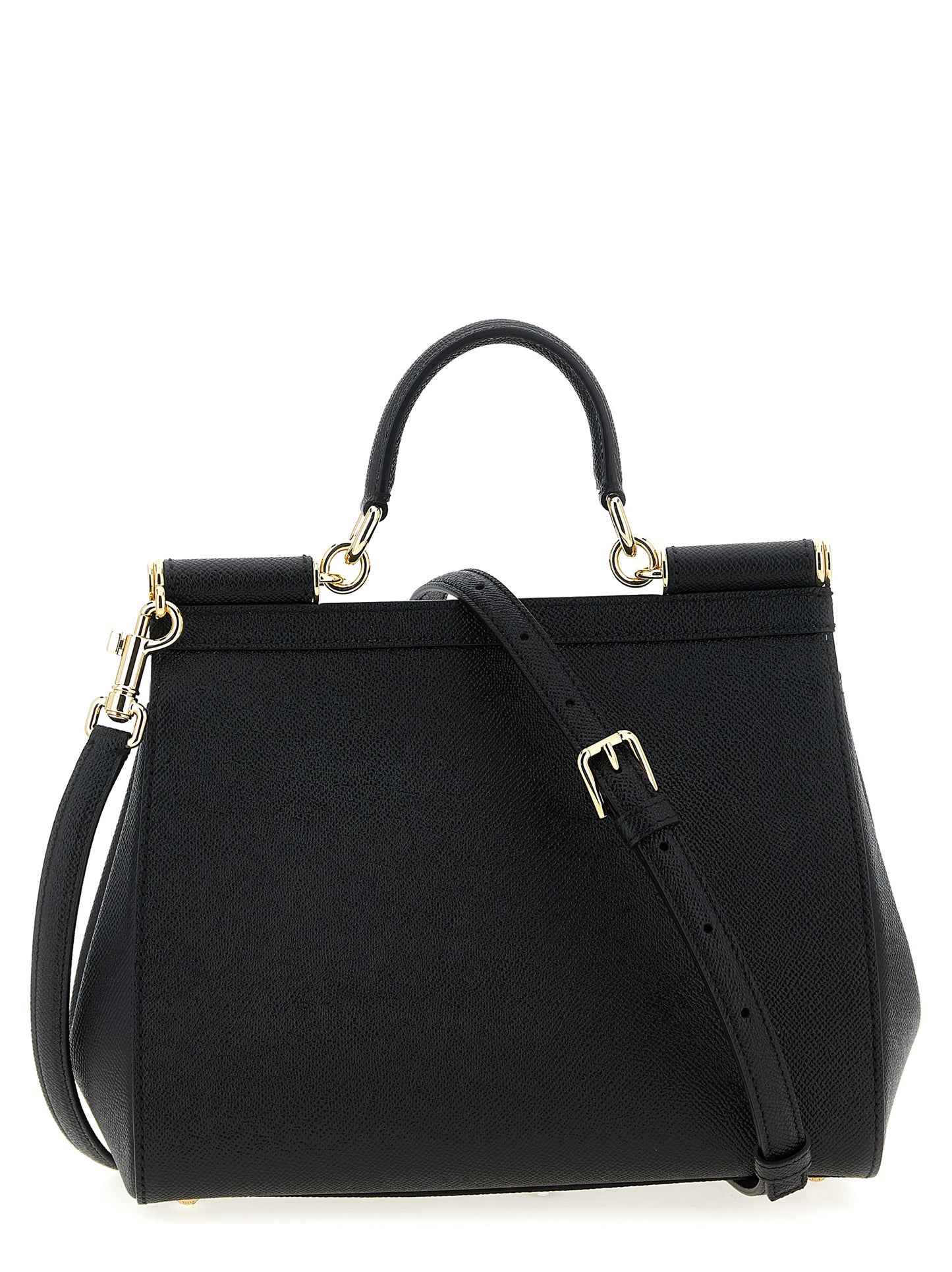 Large Flap Handbag by Dolce & Gabbana for women in calfskin leather black features a refined silhouette, showcasing a secure snap & flap, organized , and versatile shoulder-strap, adjustable-strap & handle for a refined finish.