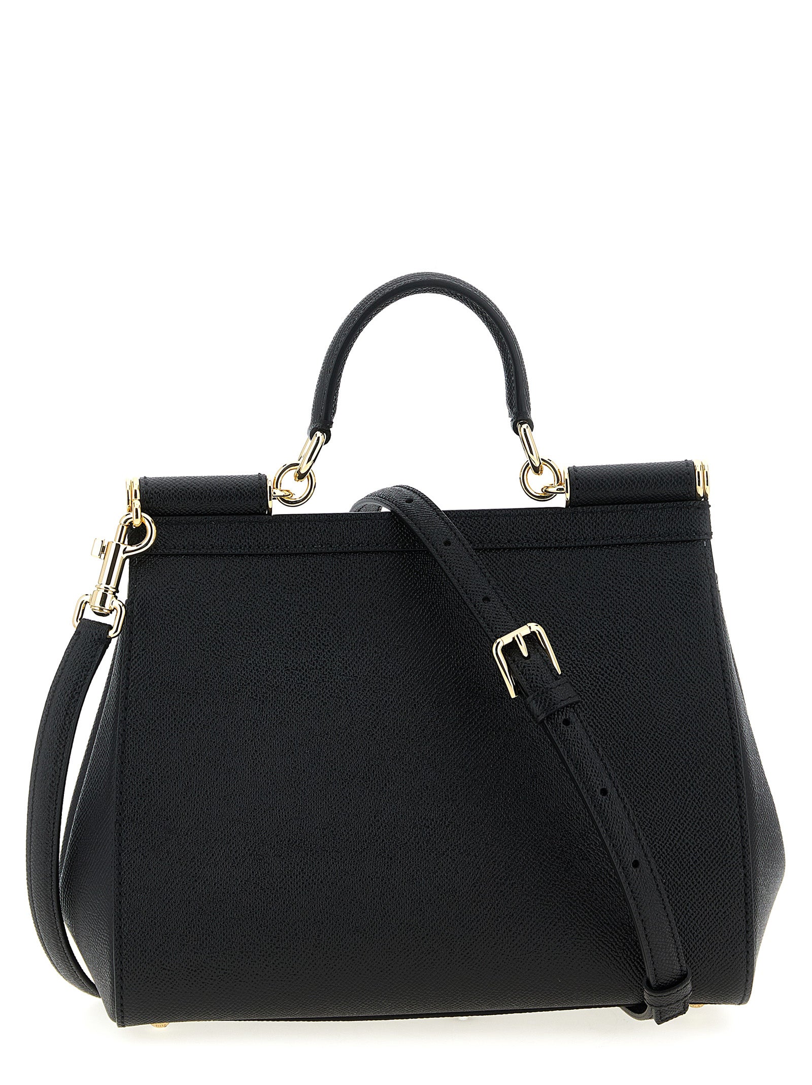 Large Flap Handbag by Dolce & Gabbana for women in calfskin leather black features a refined silhouette, showcasing a secure snap & flap, organized , and versatile shoulder-strap, adjustable-strap & handle for a refined finish.