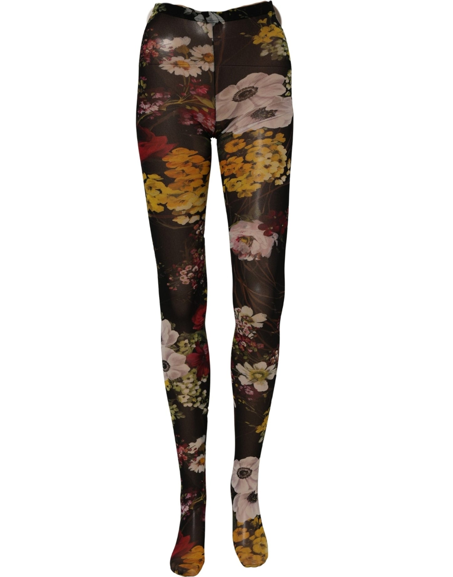 Dolce & Gabbana Black Nylon Floral Print Tights Stockings Socks