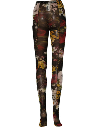 Dolce & Gabbana Black Nylon Floral Print Tights Stockings Socks