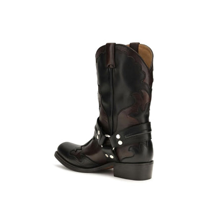 Ankle Cowboy Strap Boots by Versace for women in bos taurus calf leather black features an effortless chic silhouette from the Medusa Women's Bos Taurus Calf Leather Ankle Cowboy Strap Boots collection, showcasing a effortless chic and refined square toe style for an effortless chic look.