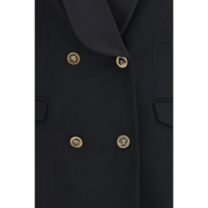 Blazer by Versace for women in virgin wool & silk satin black features an sartorial silhouette, showcasing a sophisticated and sartorial for a truly sartorial finish.