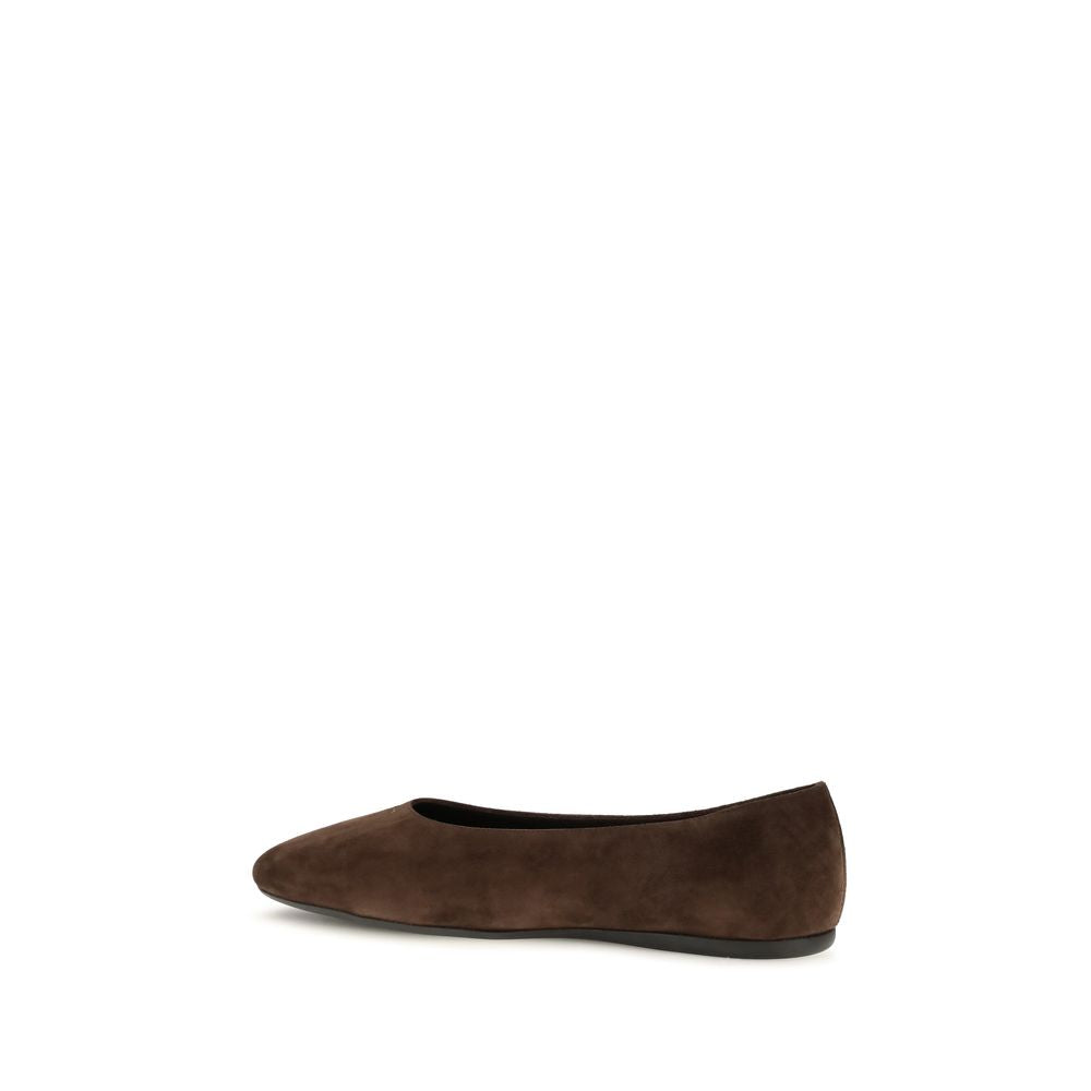 Ballet Flat Shoes by Prada for women in bos taurus calf suede leather brown & signature features an captivating silhouette, showcasing the captivating style of the Women's Bos Taurus Calf Suede Leather Ballet Flat Shoes with its distinct and refined round toe style.