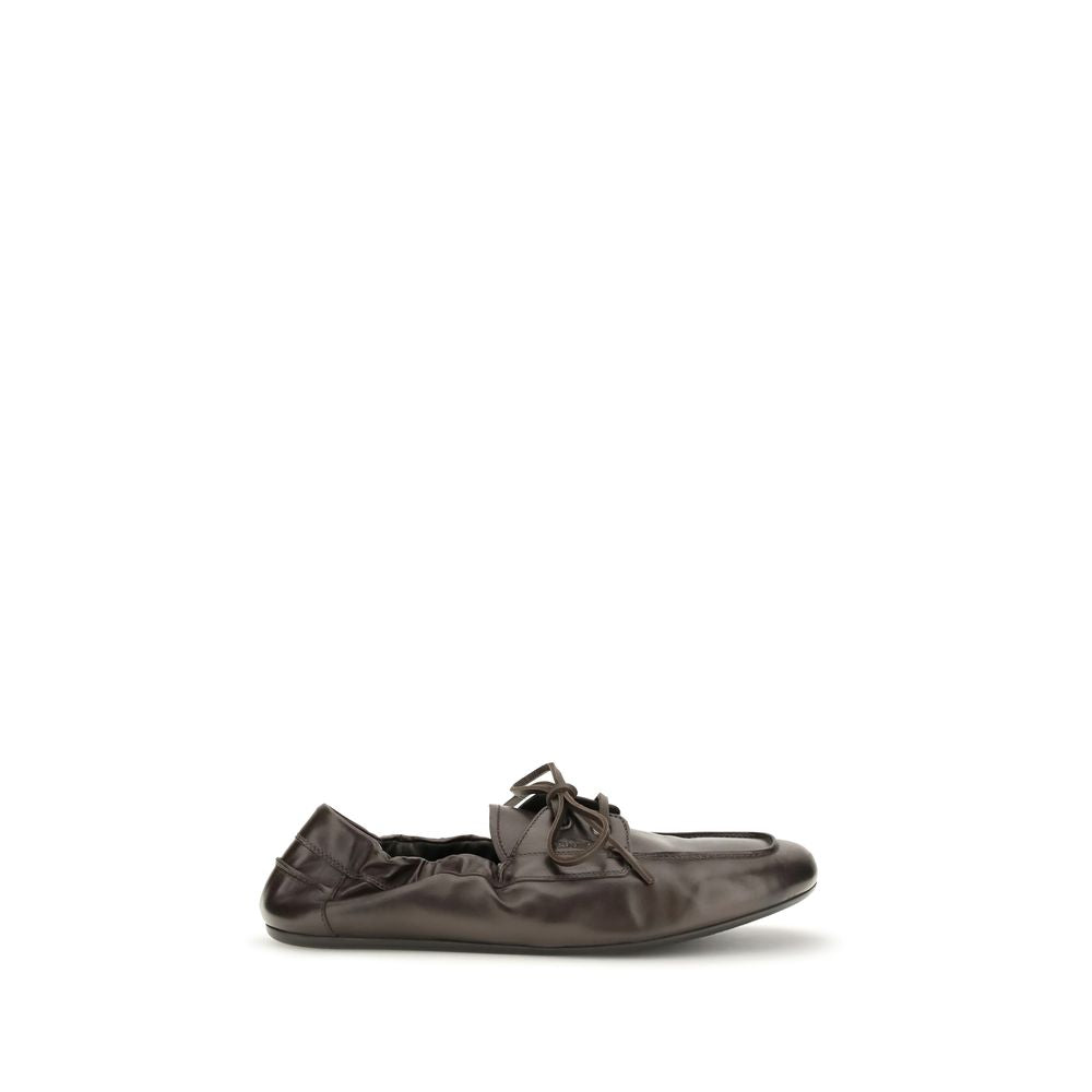 Prada Men's Bos Taurus Calf Leather Loafer Slip-On Lace-Up Shoes - Brown