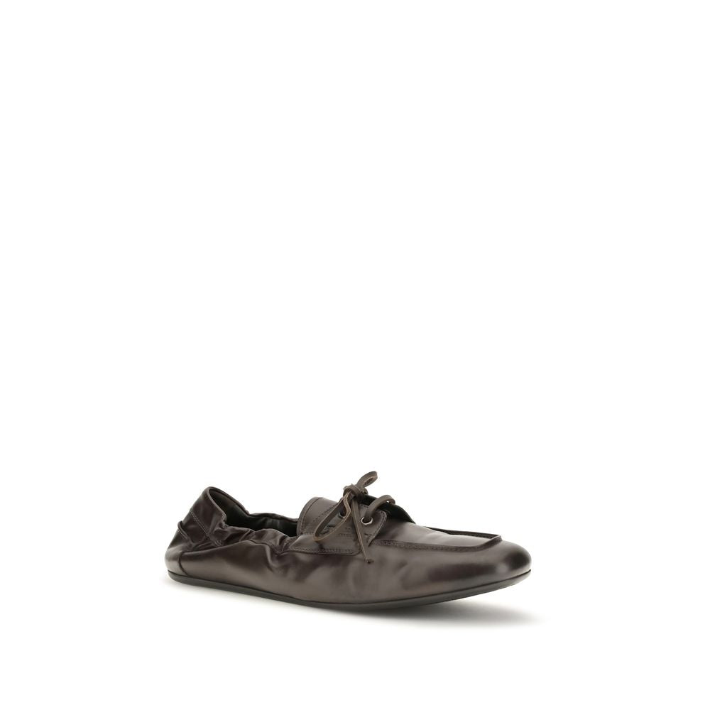 Prada Men's Bos Taurus Calf Leather Loafer Slip-On Lace-Up Shoes - Brown