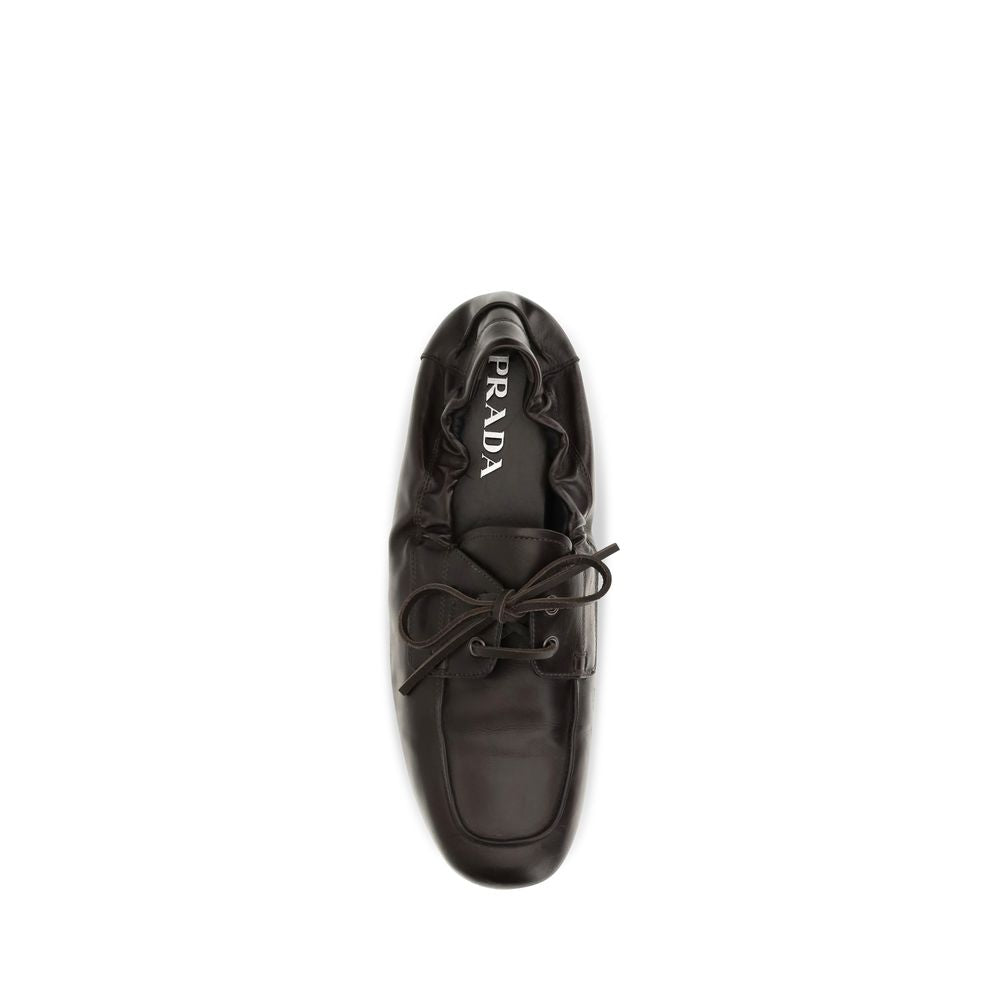 Prada Men's Bos Taurus Calf Leather Loafer Slip-On Lace-Up Shoes - Brown